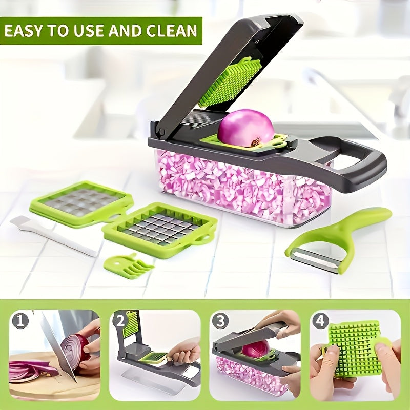 Romeoo 16-in-1 Multi-Purpose Vegetable Slicer & Dicer Set – Manual Food Processor with Container & 8 Blades
