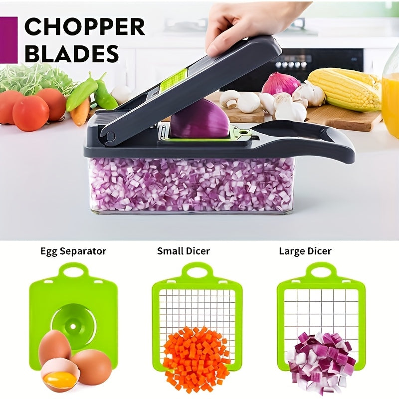 Romeoo 16-in-1 Multi-Purpose Vegetable Slicer & Dicer Set – Manual Food Processor with Container & 8 Blades