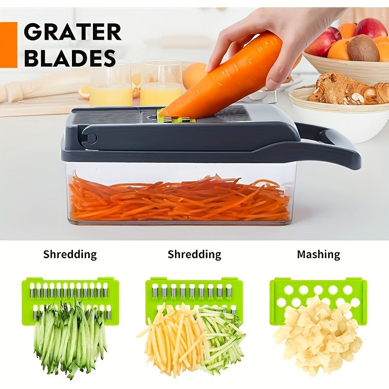 Romeoo 16-in-1 Multi-Purpose Vegetable Slicer & Dicer Set – Manual Food Processor with Container & 8 Blades