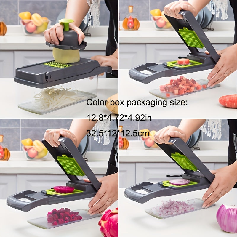Romeoo 16-in-1 Multi-Purpose Vegetable Slicer & Dicer Set – Manual Food Processor with Container & 8 Blades