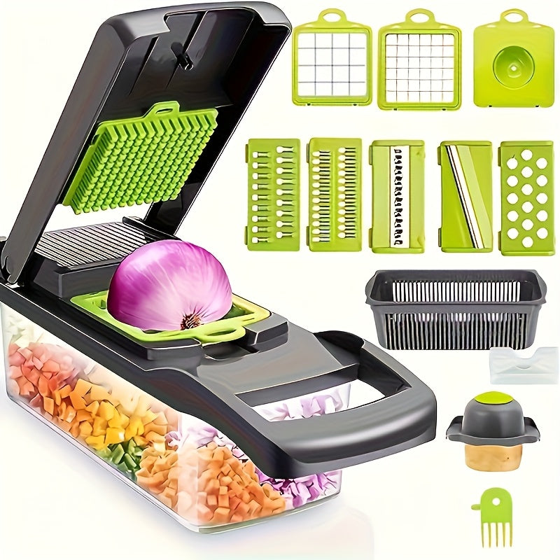 Romeoo 16-in-1 Multi-Purpose Vegetable Slicer & Dicer Set – Manual Food Processor with Container & 8 Blades