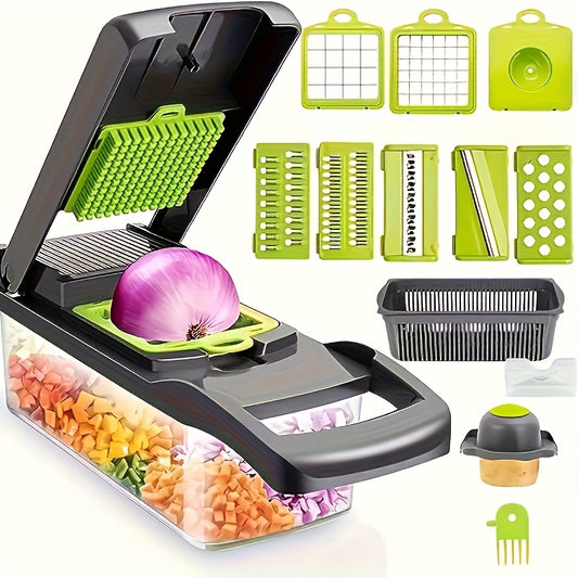 Romeoo 16-in-1 Multi-Purpose Vegetable Slicer & Dicer Set – Manual Food Processor with Container & 8 Blades