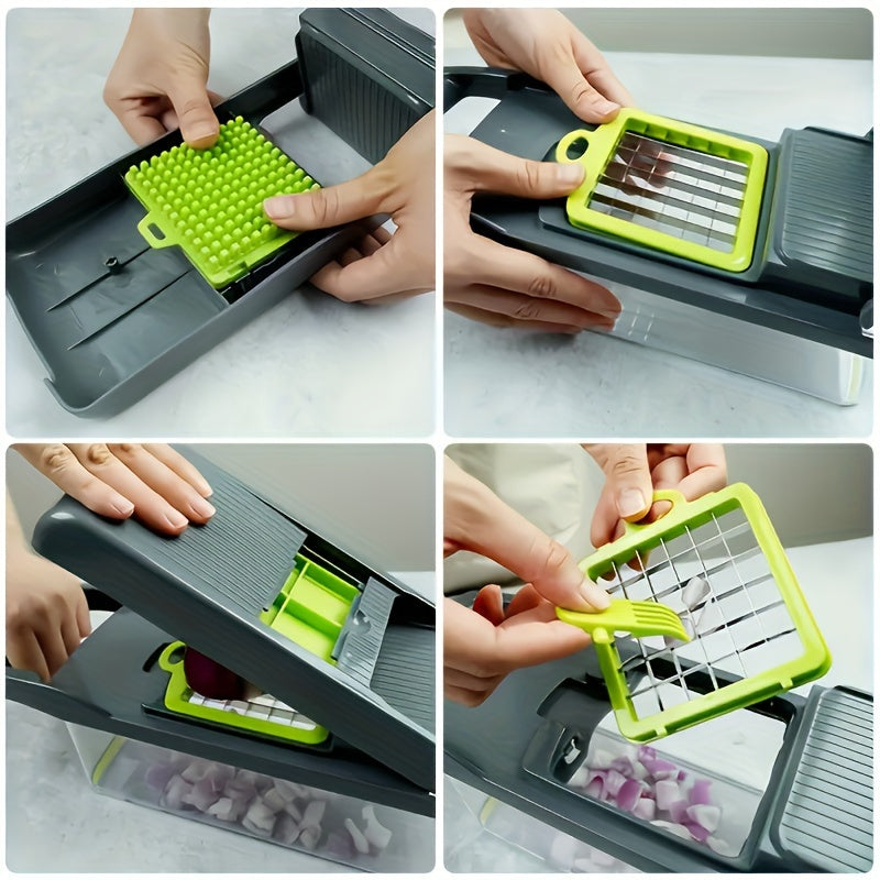 Romeoo 16-in-1 Multi-Purpose Vegetable Slicer & Dicer Set – Manual Food Processor with Container & 8 Blades