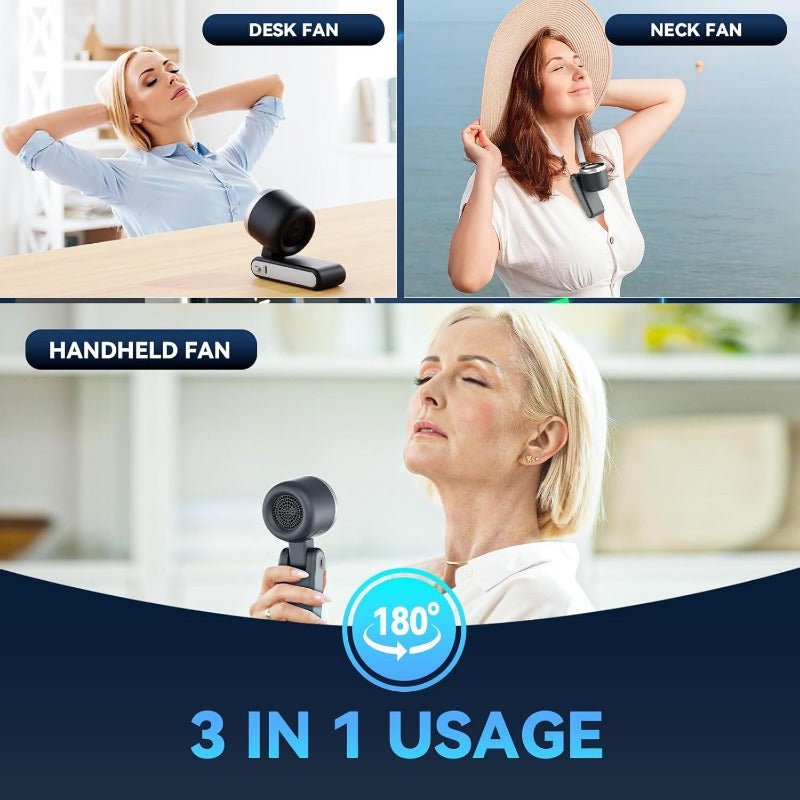 3-in-1 Portable Turbine Mini Fan – Handheld, Desk & Neck Fan
