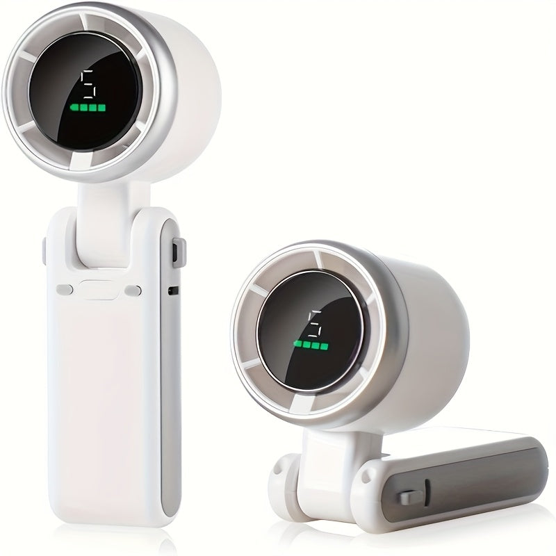 Ultra Powerful Portable Handheld Turbo Fan – 5-Speed USB Rechargeable, 12-Hour Runtime, Foldable & Compact